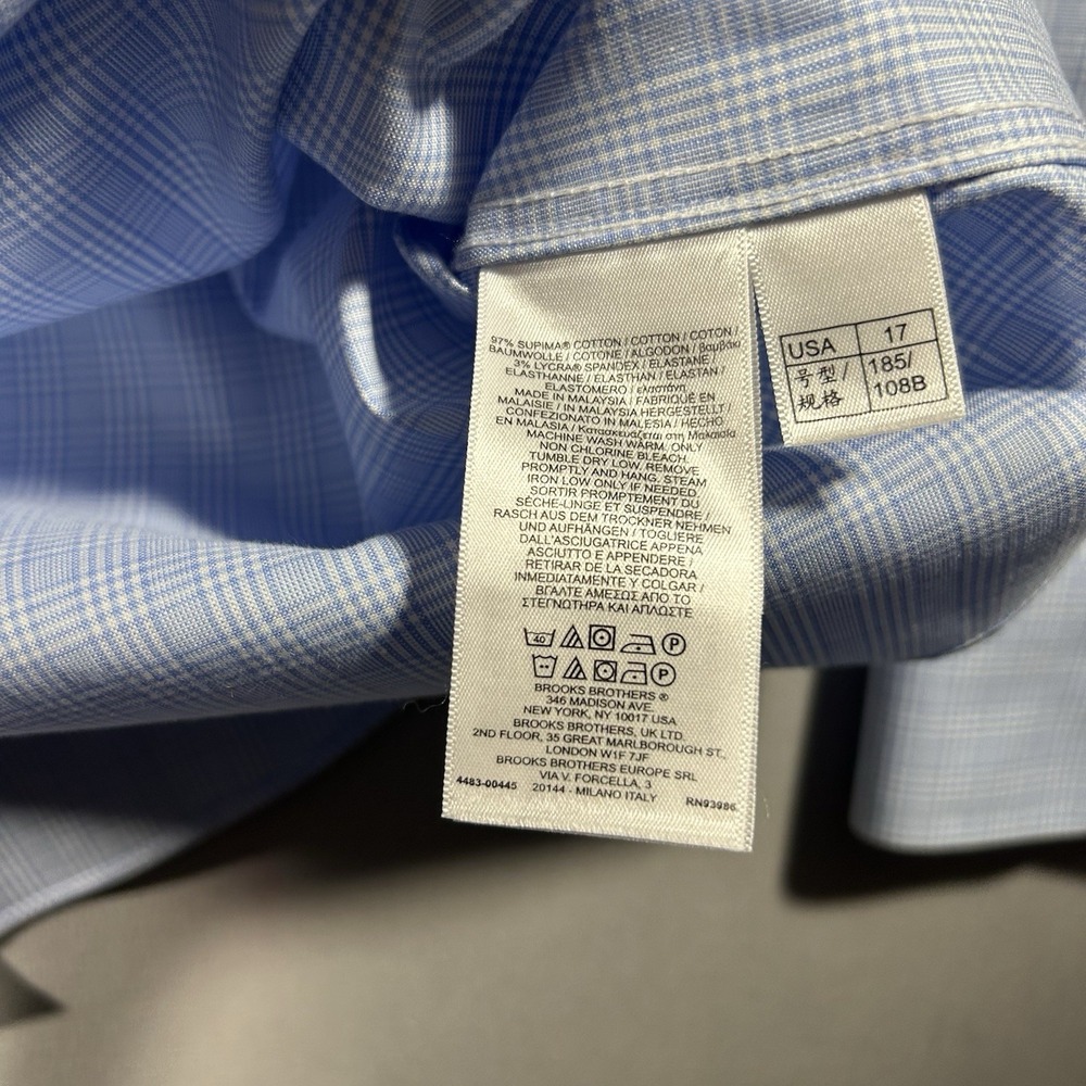 Mens XL Brooks Brothers Regent Blue Plaid Non Iron Dress Shirt 17 36 - Picture 5 of 9